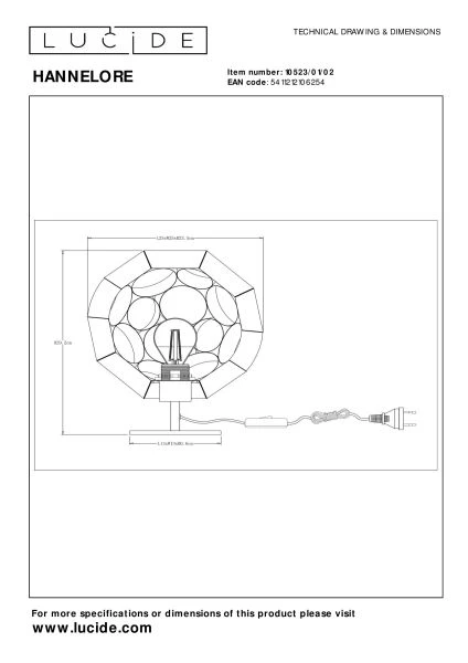 Lucide HANNELORE - Lampe de table - Ø 25 cm - 1xE27 - Or Mat / Laiton - technique